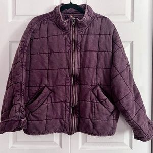 Free People Dolman Quilted Knit Jacket in Plum Jam